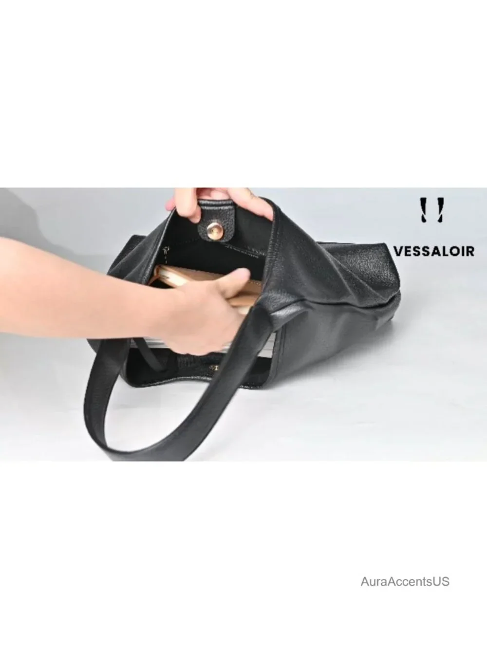 Vegan Leather Slouchy Hobo Bag with Zip Pouch and Key Leash